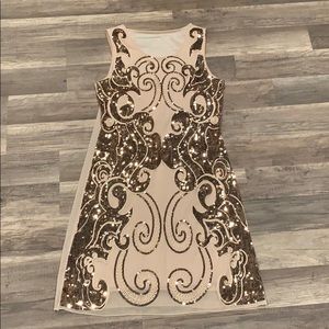 Nude with gold sequin cocktail dress